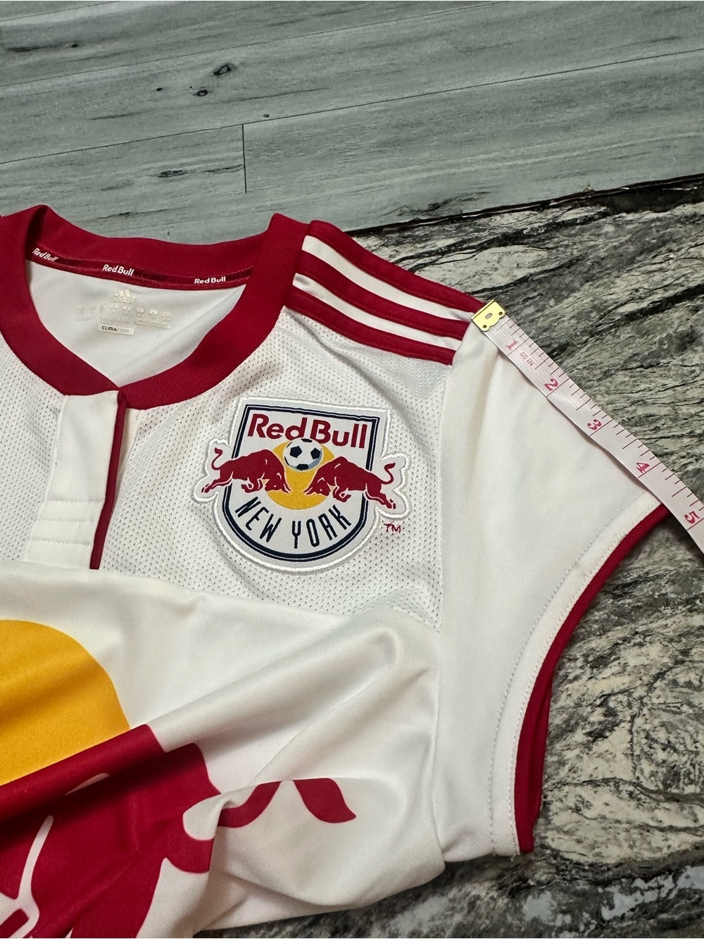 adidas White Women's New York Red Bulls Soccer Jersey with Red & Yellow Logo M - Picture 9 of 11